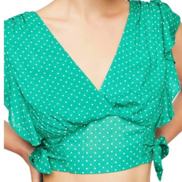 Free People Tops - *NWOT* Free People Green Plunge Polka Dot Crop Top